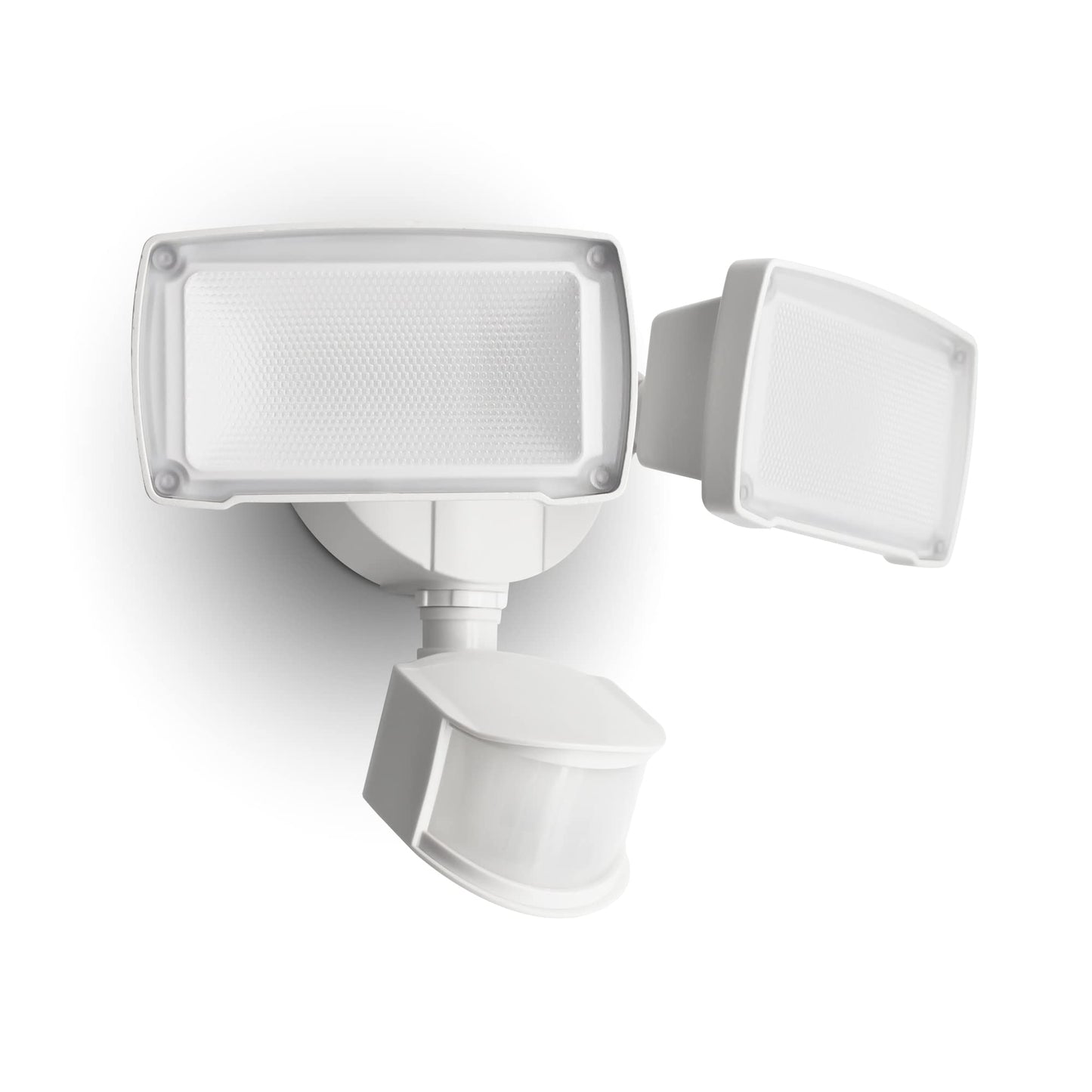 Lutec 38W Dual-Head Led Floodlight, 3500 Lumen, Motion Sensor, 5000K Daylight, White, Model 7635401053-W, Outdoor Security
