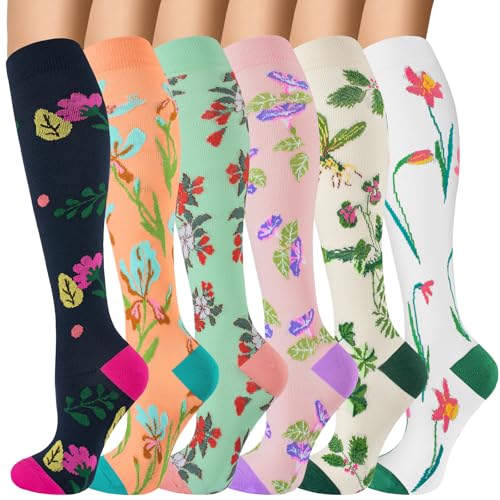 OUIVIAL 6 Pairs Compression Socks for Women Men 20-30mmhg Graduated Support Knee High Socks for Nurse Travel Flight