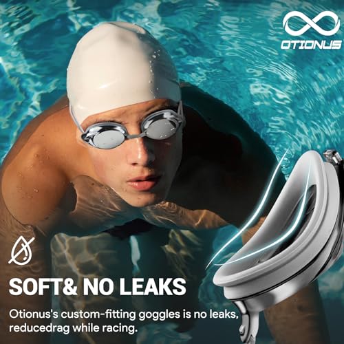 Otionus Swim Goggles for Adult Men Women Youth, Bungee Strap Swimming Goggles No Hair Pulling Mirrored/Clear Lens Goggles