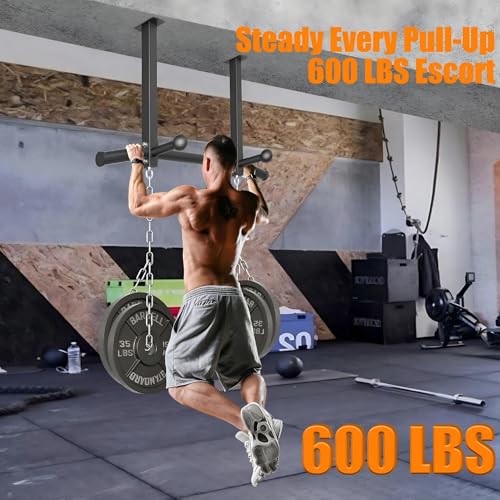 HWOOUSA Pull Up Bar Ceiling Mount, 600LBS Heavy Duty Multi Grip Chin Up Bar, 24"/16" Rafter PullUp Bar, Ceiling Beam for G...