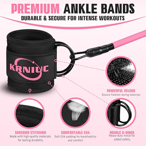 KRNIUC Ankle Resistance Bands with Cuffs, Resistance Bands for Working Out, Home Gym Workout Equipment for Women, Pilates ...