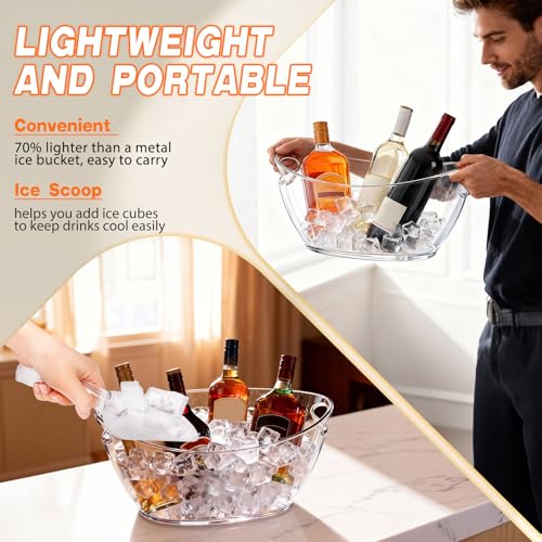 Ice Bucket 2 Pcs, Clear Acrylic Ice Buckets for Parties, Plastic Beverage Tub & Champagne Bucket for Mimosa Bar Supplies, ...
