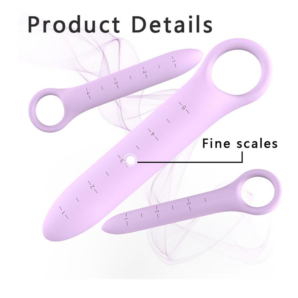 QoQiu 5-Pack Silicone Dilators for Pelvic Floor for Women with Fine Scales, Pelvic Wand Massager，Pelvic Floor Muscle Trainer, Pelvic Floor Strengthening Device with Storage Bag, Purple