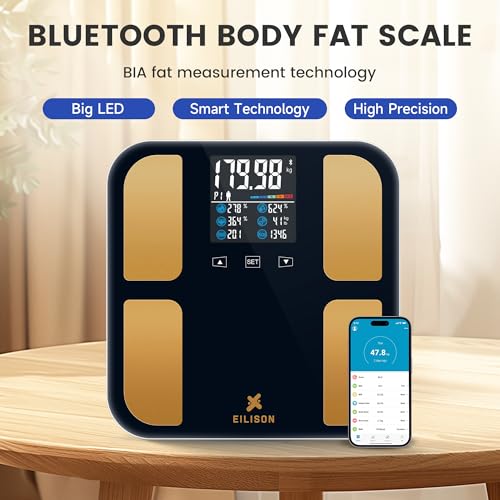 EILISON Smart Bathroom Scale with 4 Electrodes & BIA Technology High-Precision Body Fat Analyzer,Large Color Night Vision ...