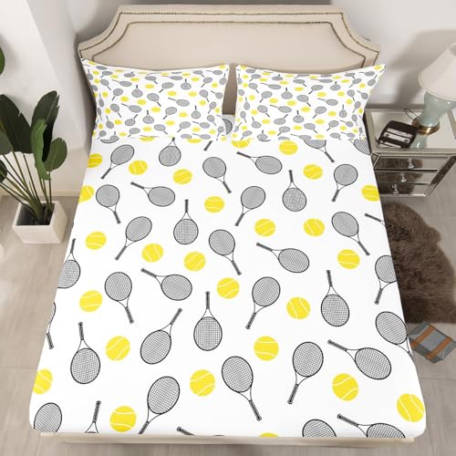Erosebridal Tennis Racket Queen Sheet Sets 4pcs, Kids Ball Games Microfiber Bed Sheets Set for Boys Girls Tennis Lover, Si...