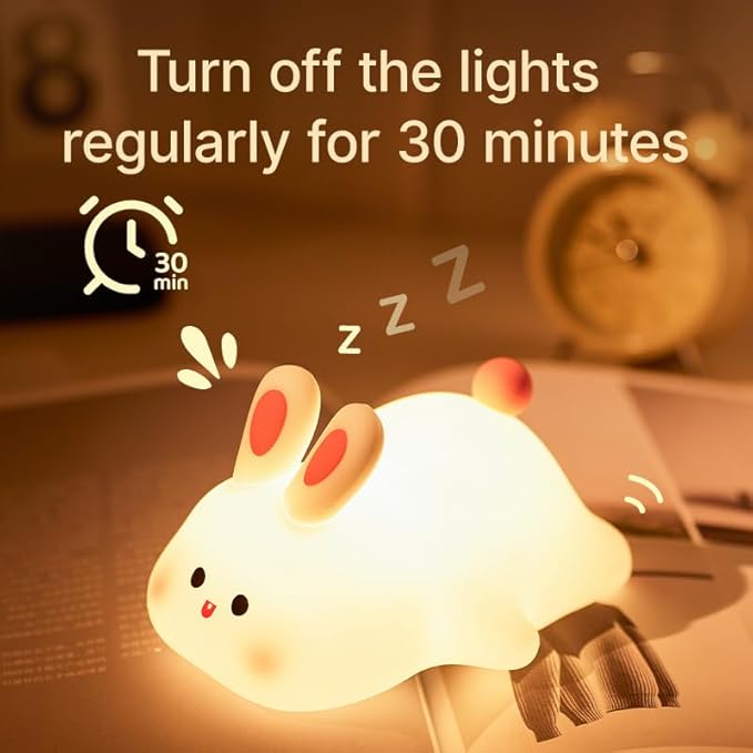 Bunny Night Light, Cute Silicone Rabbit Lamp, Dimmable LED Nursery Nightlight, Rechargeable Touch Control with Timer, Kids Bedroom Baby Lamp Easter Gift