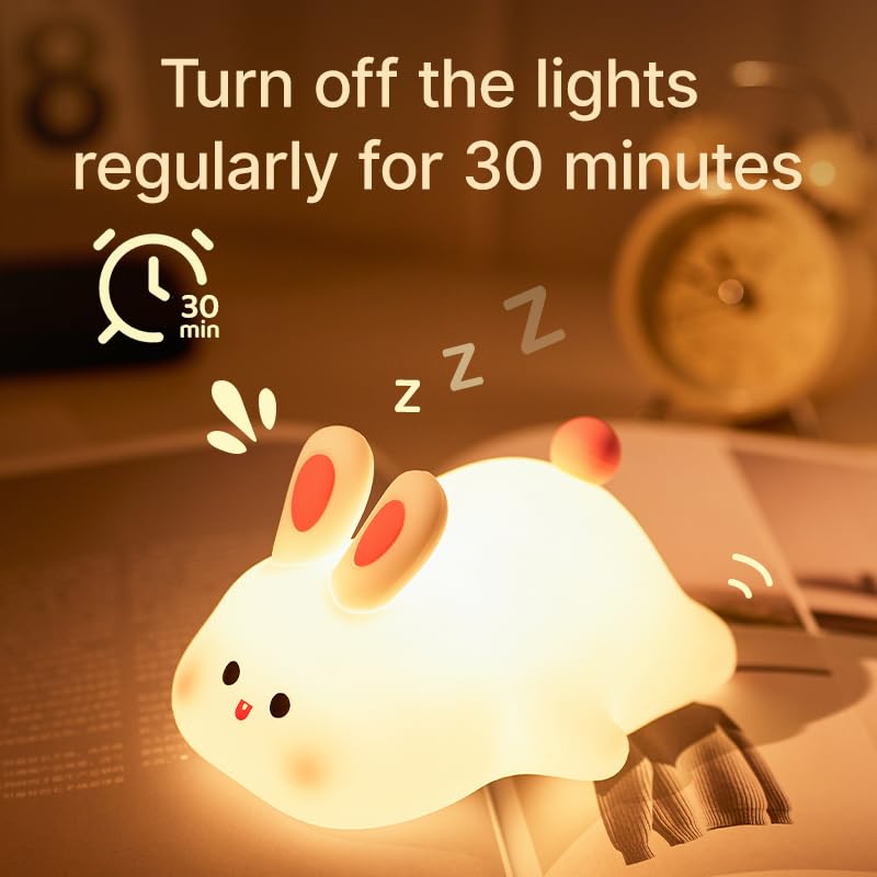 Atctbogfs Squishy Bunny Night Light  Cute Easter Rabbit  Bunny Lamp  Led Big Face Rabbit Decor  Novelty Gifts  Dimmable Rechargeable Light Up Bunnies  Nursery Room College Dorm Touch Nightlight