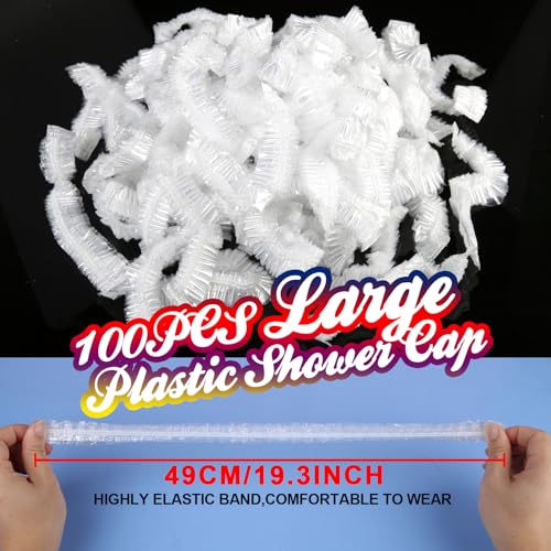 LEOBRO 100PCS Disposable Shower Caps, Large Shower Caps for Women Disposable, Clear Plastic Shower Cap, Plastic Hair Caps ...