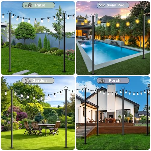 7 Pack 10 FT String Light Poles,Metal with Fork Lights Poles for Outdoor String Light, Rustproof Heavy Duty for Outside Ga...