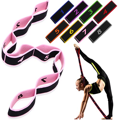Lenwen 8 Pcs Elastic Yoga Stretching Strap 39.37 Inch Adjustable Multi Loop Stretch Strap Training Dance Stretch Band for ...