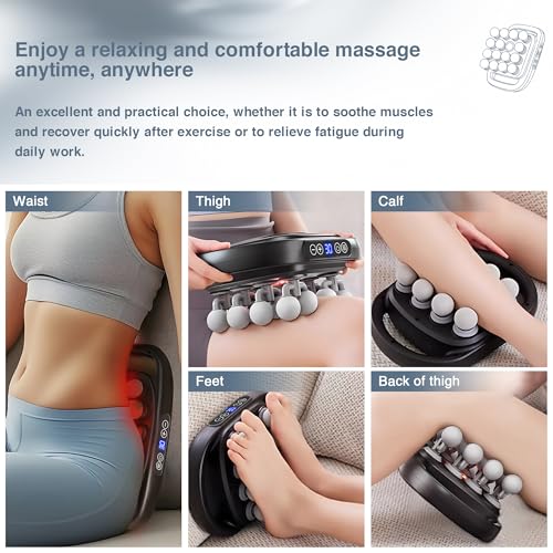 HIADGUNNR 16 Head Massage Gun Set, Deep Tissue Massage Gun Portable with 3 Modes & 30 Intensities, Red Light Therapy, Quie...