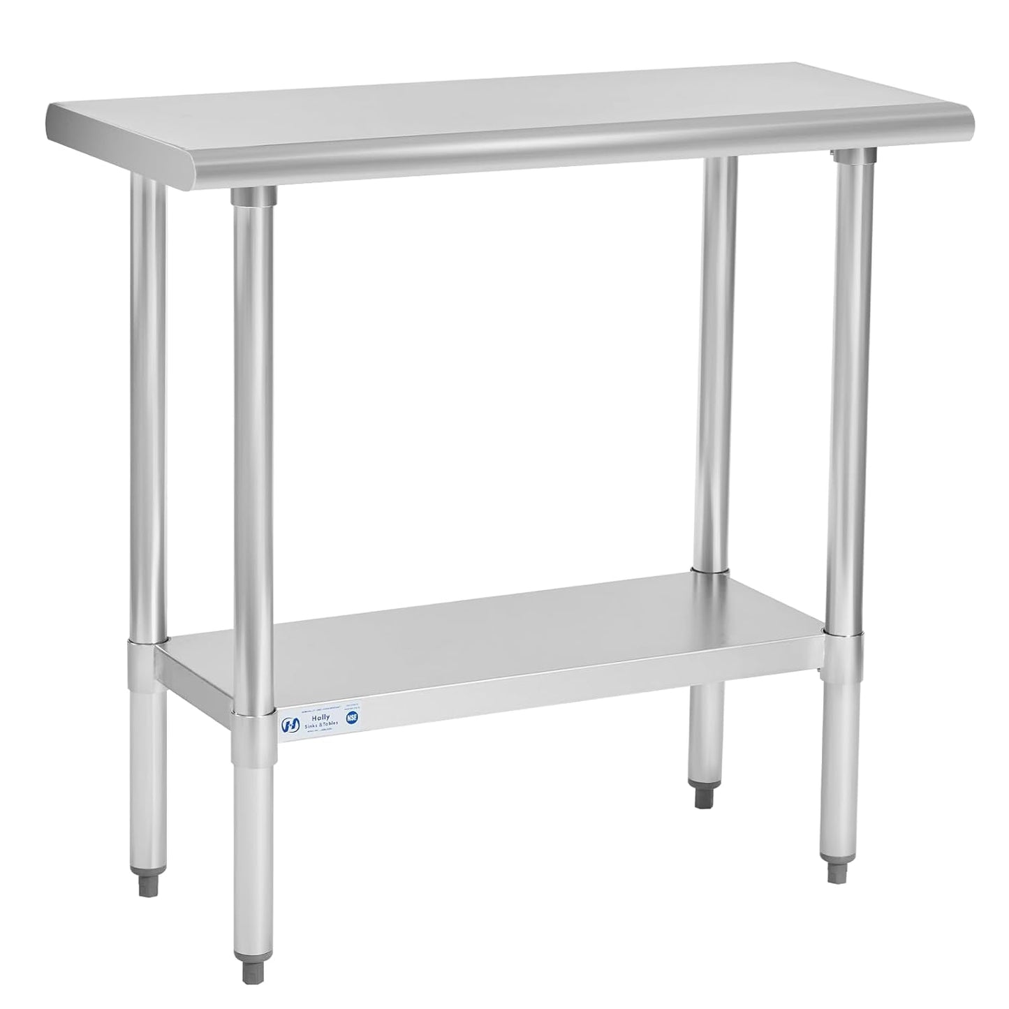 Hally Stainless Steel Table for Prep & Work 18 x 36 Inches, NSF Commercial Heavy Duty Table with Undershelf and Galvanized Legs for Restaurant, Home and Hotel