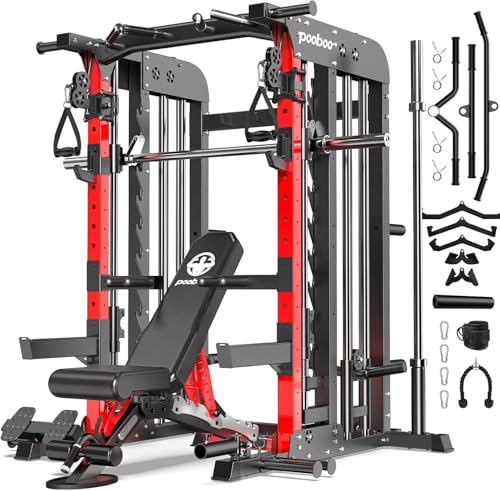 Pooboo Multi-Functional Machine Power Cage, 2000LB Squat Rack, LAT-Pull Down System, Dual Pulley Cable Crossover System, H...