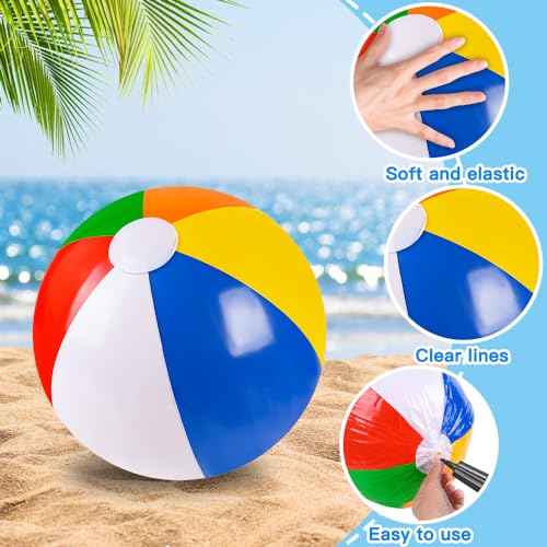 Vellibring 4 Pack 20" Summer Inflatable Big Beach Balls Rainbow Swimming Pool Water Games Toys for Kids Summer Party Suppl...
