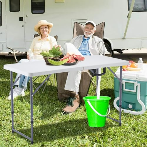 BOOSDEN 4 Foot Folding Table, Portable Rectangle Card Table, Indoor Outdoor Plastic Fold-in-Half Utility Table with Carryi...