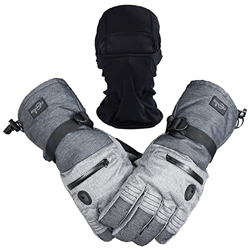 CAMYOD Men Ski Gloves, Winter Warm Waterproof Breathable Snow Gloves with Balaclava Set for Snowboard, Snowmobile in Cold ...