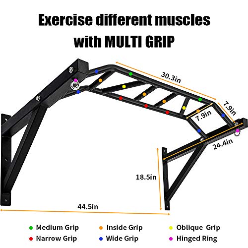 BESTHLS Wall Mounted Pull Up Bar and Dip Station, Heavy Duty Wall Mount Pull-up Chin Up Bar Multifunctional Home Gym Worko...