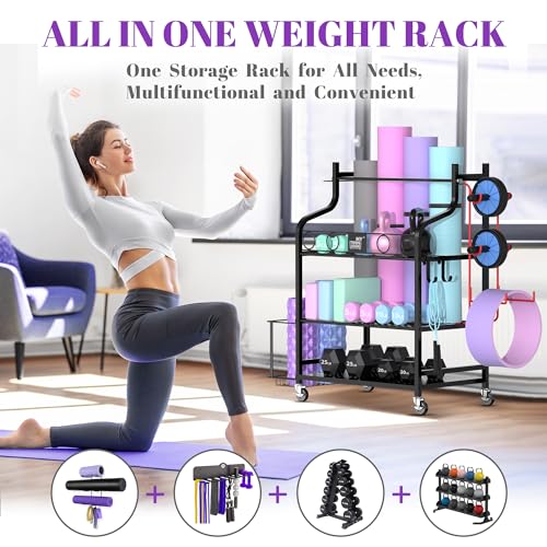 Mythinglogic Yoga Mat Storage Racks,Home Gym Storage Rack for Dumbbells Kettlebells Foam Roller, Yoga Strap and Resistance...
