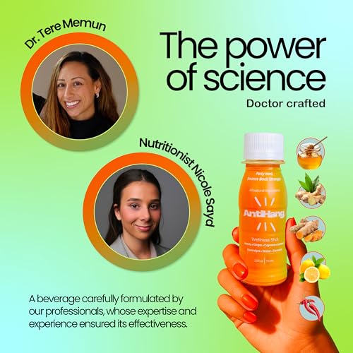 ANTIHANG Ginger Turmeric Wellness Shot - Weekend Recovery & Immunity Support - Honey Cayenne Electrolytes Lemon - Zero Sug...