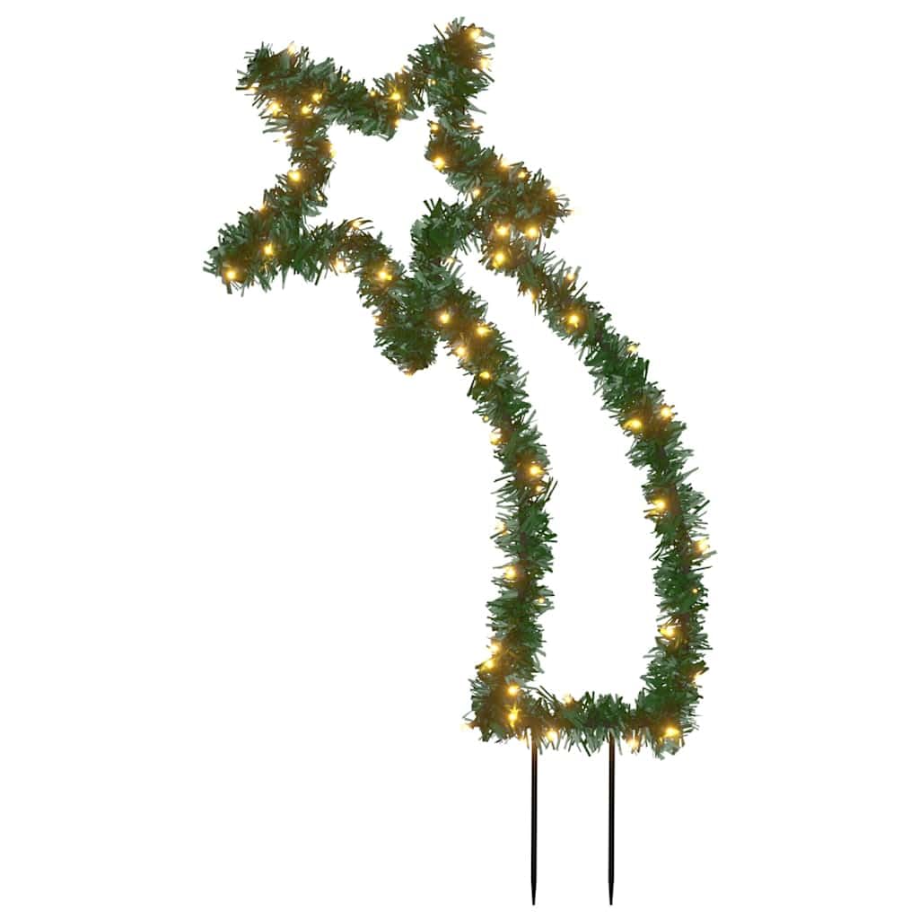 vidaXL Meteor-Shaped Christmas Light Decoration, 80 LED, IP44 Waterproof, 24.4in Size, Green Pine Needle Covering, Warm White Light