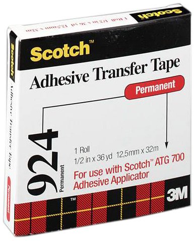 3M Scotch ATG Adhesive Transfer Tape 924 Clear, 0.50 in x 36 yd 2.0 mil (Pack of 1)