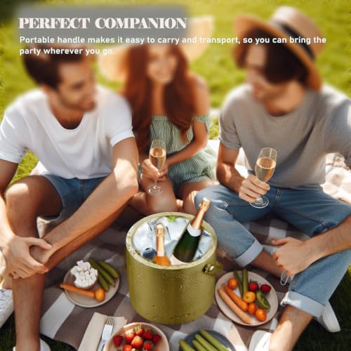 Sipoyen Gold Ice Bucket with Lid, Handle and Tong Insulated Stainless Steel Champagne Bucket 3L Wine Bucket for Party Bar ...