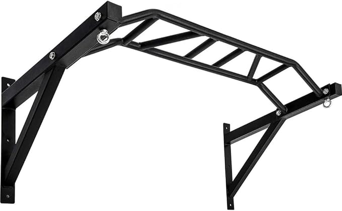 BESTHLS Wall Mounted Pull Up Bar and Dip Station, Heavy Duty Wall Mount Pull-up Chin Up Bar Multifunctional Home Gym Worko...