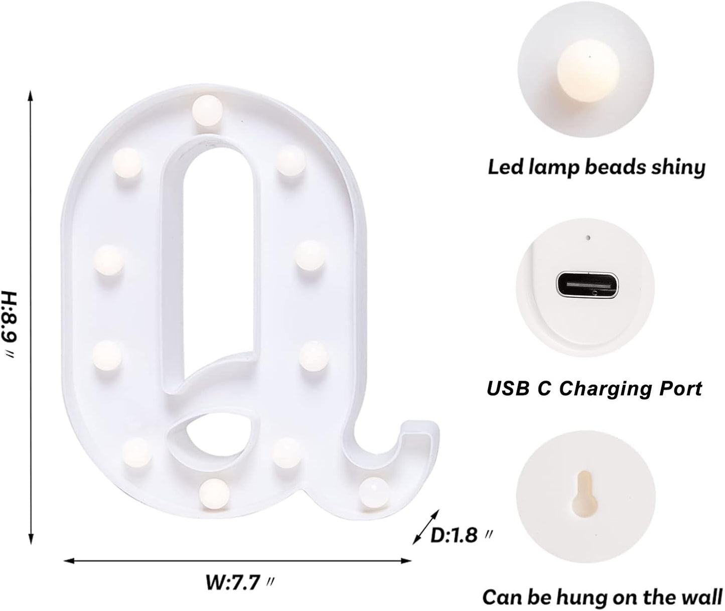 Foaky Rechargeable LED Letter Lights Sign Marquee Night Light, Q Size, Warm-Rechargeable, Plastic, for Wedding/Birthday Party Decor