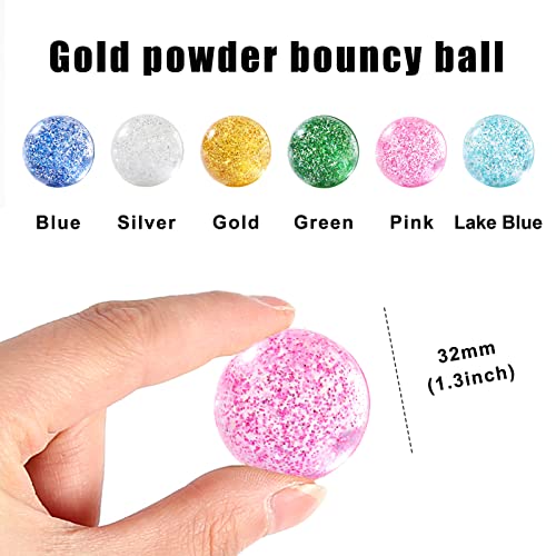 Ayfjovs 24PCS Glitter Bouncy Balls for Kids Party Favors, 32mm 6 Colors Rubber Bounce Balls Bulk, Easter Bag Filling, East...