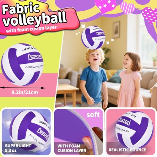 Asgzed Soft Volleyball for Indoor Practice-Super Soft & Silent Fabric Indoor Volleyball Lightweight for Kids Youth Beginne...