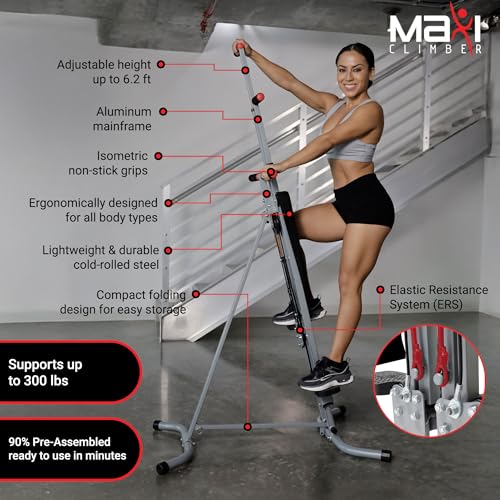 MaxiClimber 2.0 Vertical Climber ERS (Elastic Resistance System) - Easy to Assemble, Folding Exercise Machine Combines Car...