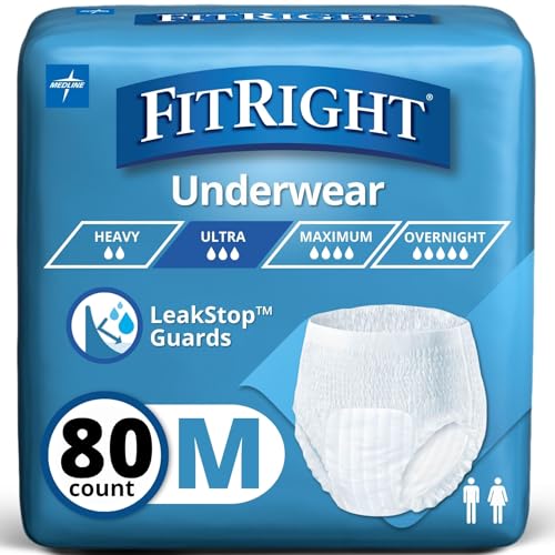 FitRight Ultra Unisex Adult Protective Underwear, Medium Size for Waist 28-40 Inches, Heavy Absorbency, Dependable Inconti...