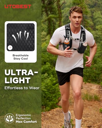 UTOBEST Running Vest, 5L Hydration Vest Lightweight, Breathable and Sweatproof Running Backpack, Adjustable Running Hydrat...
