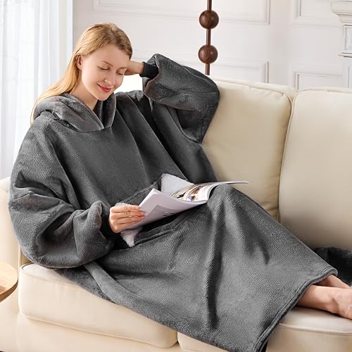 Wearable Blanket Hoodie, Sherpa Fleece Hooded Blanket, Oversized Hoodie for Adults Women Men, Cozy Blanket Sweatshirt with...
