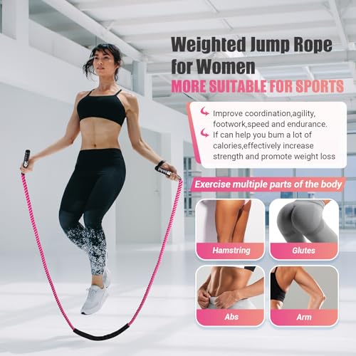Weighted Jump Rope for Women, Heavy Skipping Rope for Exercise with Training Poster, 9.2FT Weight Fitness Jump Rope for Im...