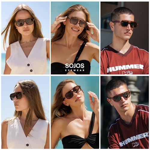 SOJOS Retro Polarized Square Aviator Sunglasses for Women Men Vintage 70s UV400 Protection Shade SJ2609