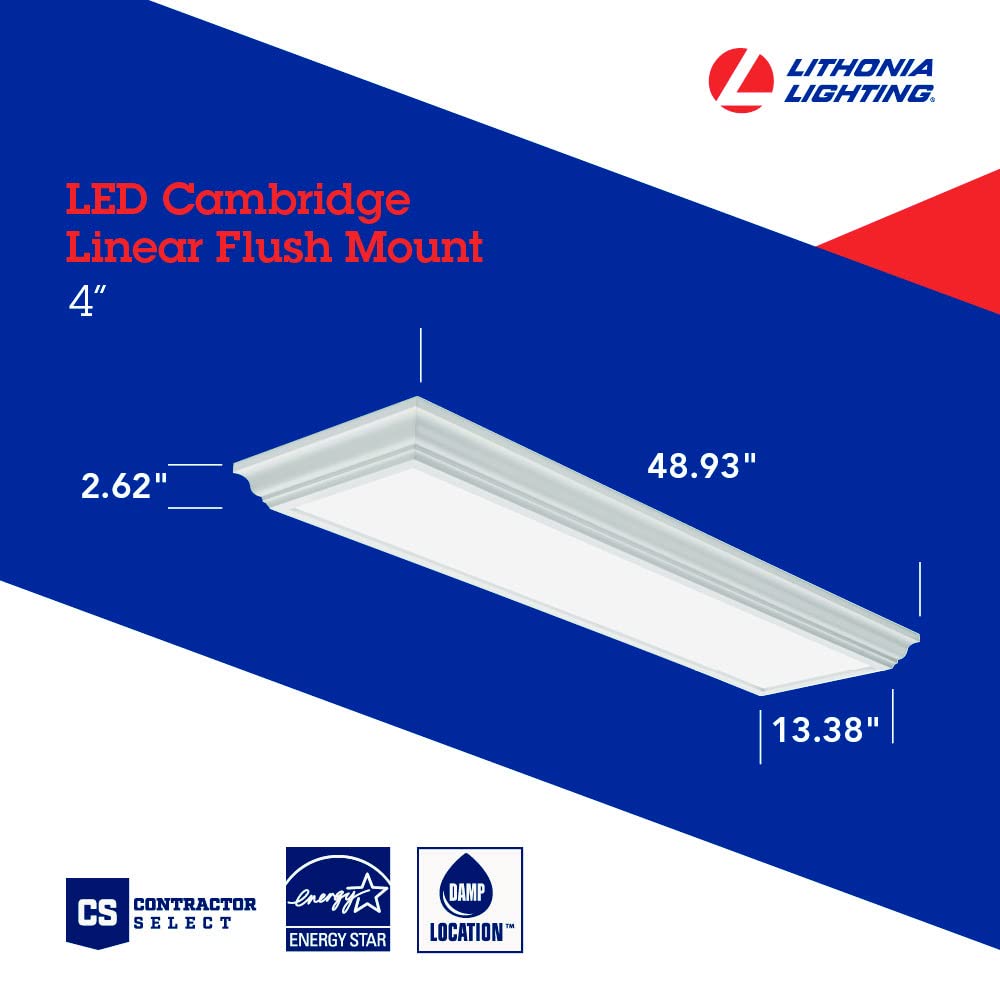 Lithonia Lighting Led Linear Flush Mount, 4-Foot, 2800 Lumens, 35W, 4000K, White, Damp Listed, Model Fmfl 30840 Caml