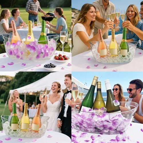 Whalead Ice Buckets for Parties Set of 2 – 5L Clear Beverage Tub with Ice Scoop & Faux Petals, Large Drink Buckets for Win...