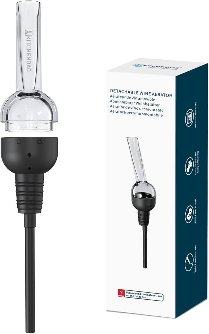 KITCHENDAO Detachable Wine Aerator Pourer - BPA Free Tritan Premium Wine Air Aerator Decanter Spout Dispenser - No Drip or Spill - Improve Taste and Bouquet Instantly - Dishwasher Safe