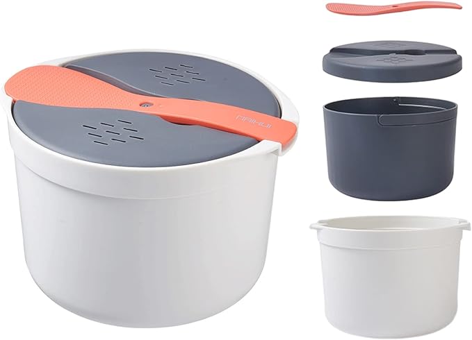 Microwave Rice Cooker, 2L Microwave Rice Steamer Pasta Cooker, Food Grade PP Microwave Rice Cooker, Strainer and Steamer Pot Set,4PCS(COLOR:orange)