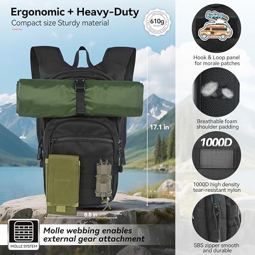 MARCHWAY Tactical Molle Hydration Pack with 2.5L TPU Water Bladder, Low-Profile Organized Military Backpack for Hiking, Cy...