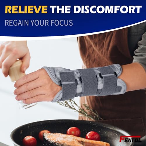 FEATOL Wrist Brace Splint Carpal Tunnel for Women Men, Night Wrist Sleep Support Brace, Left Hand, Medium/Large, Pain Reli...