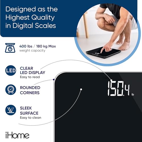 iHome Digital Scale, Bathroom Scale, Batteries Included, Scale Body Weight, Weight Scale, Bathroom Scales for Weight, Digi...