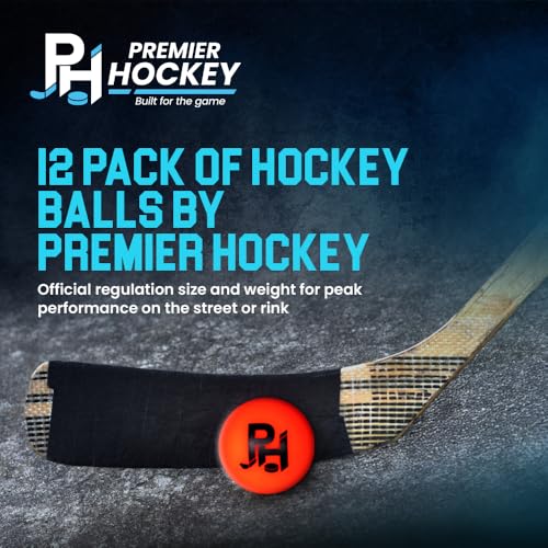 Premier Sports - 12-Pack All-Weather Street Hockey Balls – Durable, Low-Bounce, High-Visibility Balls with Reusable Storag...