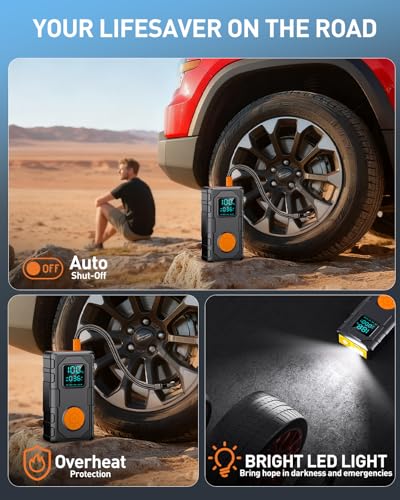 Jump Starter with Air Compressor, Car Battery Jump Starter (8.0 Gas/7.0L Diesel), Battery Jumper Starter Portable Jump Bo...