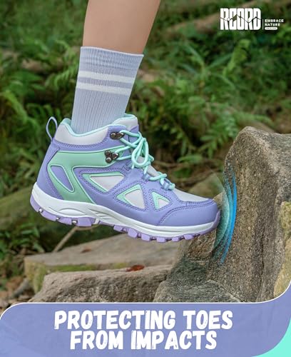 R CORD Kids Hiking Boots Waterproof Durable TPR Ankle Support Boots Breathable Trekking Shoes Non-Slip Outdoor Sneakers fo...