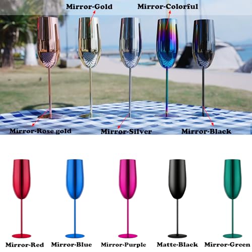 UNISWEET Champagne Glasses Set of 2 Stainless Steel Champagne Flutes Wedding Gifts for Bride 8.5 oz Unbreakable Champagne ...