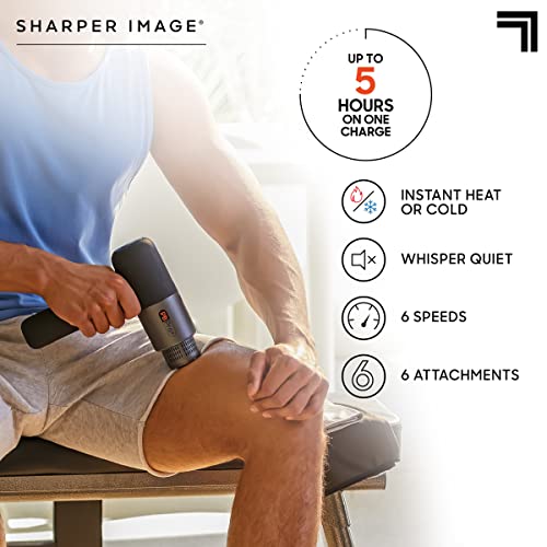 Sharper Image Deep Tissue Percussion Massage Gun, Powerboost Pro+ Hot & Cold Rechargeable Handheld Massager, 6 Adjustable ...