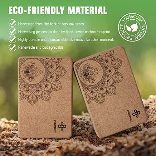 Overmont Cork Yoga Blocks 2 pack with 8ft Strap Natural Cork Bricks- High Density & Eco Friendly Yoga Accessories for Wome...