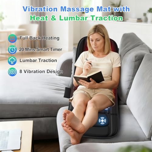 comrelax Vibration Massage Mat with Heat, Full Back Heating & Lumbar Traction, Back Massage Chair Pad for Seniors, Office ...